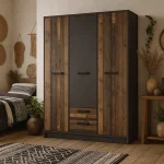 Brooklyn 3 Door Wardrobe with 2 Drawers in Walnut and Dark Matera Grey - Image 2