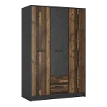 Brooklyn 3 Door Wardrobe with 2 Drawers in Walnut and Dark Matera Grey - Image 3