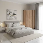 Fribo Corner Wardrobe 2 Door with Oak effect with Slate Grey F04 - Image 3
