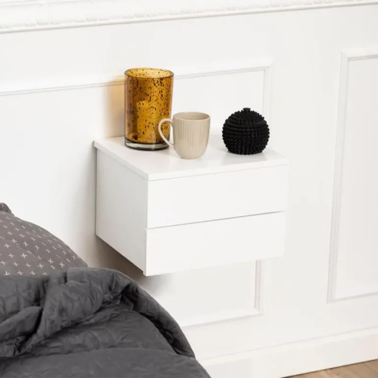 Avignon-White-Painted-2-Drawer-Wall-Mounted-Floating-Bedside-Table-1812 Ashlan Bedside Table - Image 1