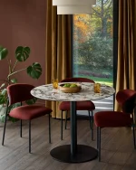 Corby Round Dining Table with White Polished Marble Top & Black Base