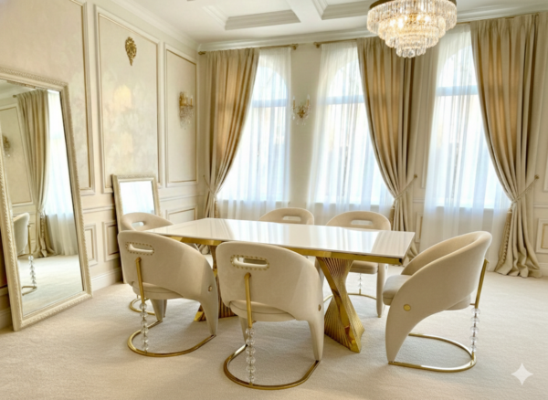 Vegas-With-Ravello-3-600x438 Ravello Marble Dining Table with Porado Chairs | Luxury Dining Set - Image 1