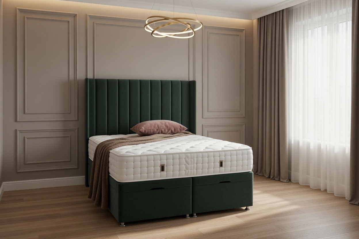 grok-image-53826104-8d49-4c4a-b86f-b7baa841b25c Hannah Divan Ottoman Bed – 24-Inch Headboard – Upholstered Ottoman Storage, Handmade in UK - Image 1