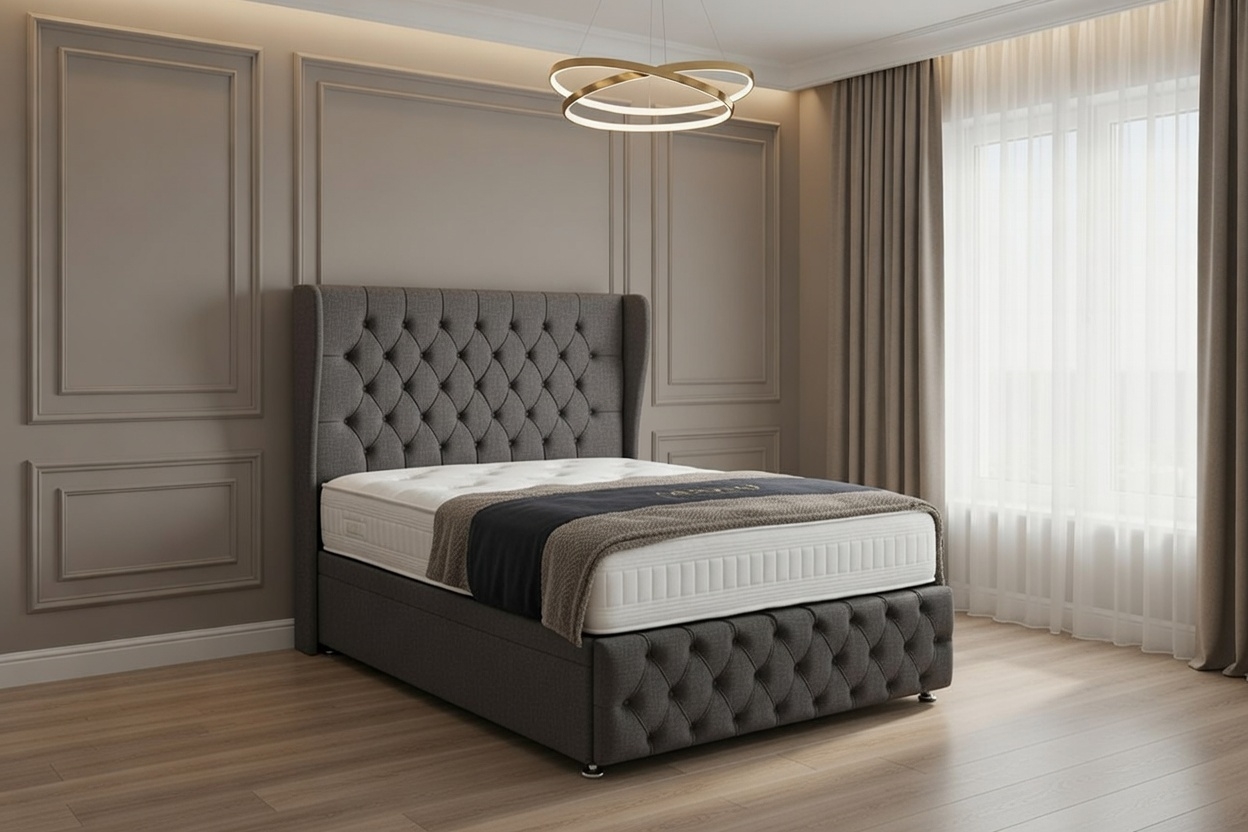 grok-image-7f252797-2cc6-43ec-9baf-a2a7464f4c67 Ella Divan Ottoman Bed – 24-Inch Headboard – Upholstered Ottoman Storage, Handmade in UK - Image 1