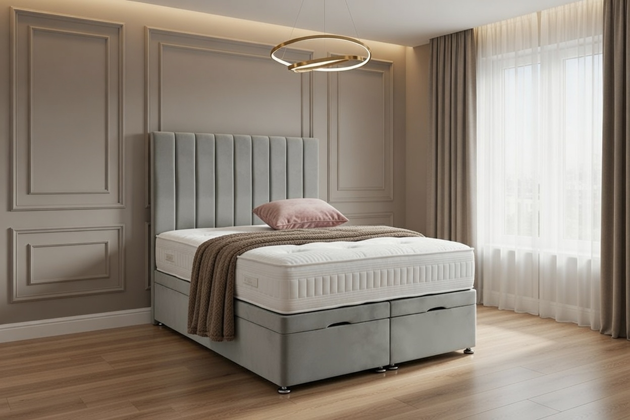 grok-image-d8a726fc-26c1-4c78-9cc1-46011bf1964b Aria Divan Ottoman Bed – 24-Inch Headboard – Upholstered Ottoman Storage, Handmade in UK - Image 1