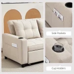 HOMCOM Two-Seater Pull-Out Sofa Bed - Beige - Image 2