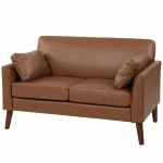 HOMCOM 2 Seater Sofa – 132 cm Modern Small Sofa with Pillows, Brown - Image 3