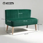 HOMCOM 117cm Loveseat Sofa – Small 2 Seater Sofa, Dark Green - Image 2