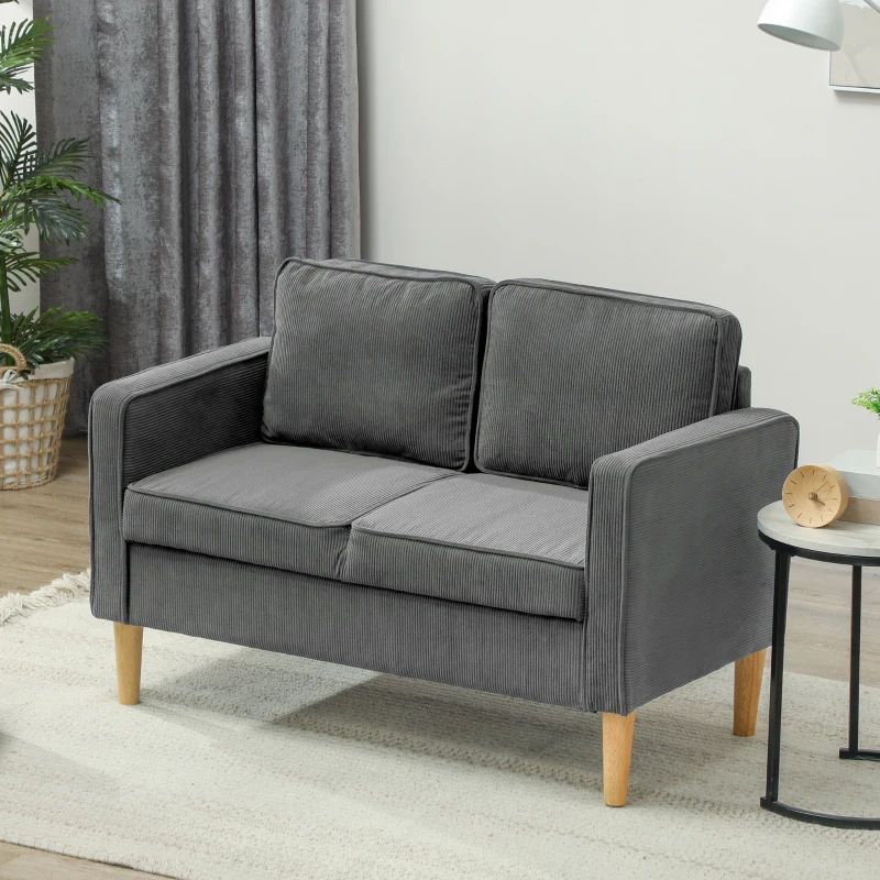 3Kof361a03c8ccc3a.jpg HOMCOM Small Two-Seater Corduroy Sofa - Grey - Image 1