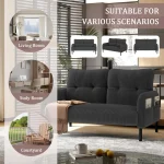 Modern 2 Seater Corduroy Sofa with Side Storage Pockets – Gray - Image 4