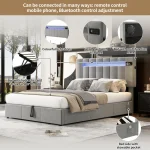 Double Bed with Storage & LED Lights – Beige Velvet - Image 30