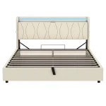 5ft King Upholstered Bed Frame with Hydraulic Storage, Charging Station & RGB LED – Beige, 220 x 155 x 105 cm - Image 7