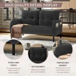 Modern 2 Seater Corduroy Sofa with Side Storage Pockets – Gray - Image 3