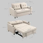 HOMCOM Two-Seater Pull-Out Sofa Bed - Beige - Image 3