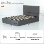 HOMCOM Double Ottoman Bed with Gas Lift Storage for 140 x 190 cm Mattress - Image 4