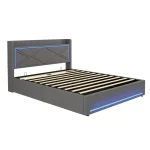 Double Upholstered Bed Frame with Hydraulic Storage, LED Lights & USB Type-C Charging Station – Grey, 210 x 141 x 110 cm - Image 8
