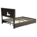 Double Upholstered Bed with LED Lighting, Storage Drawers & Adjustable Headboard – Grey, 198.5 x 143 x 107.5 cm - Image 9