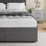 Grey Upholstered Bed Frame with 4 Storage Drawers - Image 5
