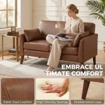 HOMCOM 2 Seater Sofa – 132 cm Modern Small Sofa with Pillows, Brown - Image 6