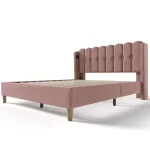 Upholstered Double Bed with USB and Type-C Charging Ports – Pink - Image 4