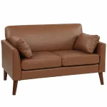 HOMCOM 2 Seater Sofa – 132 cm Modern Small Sofa with Pillows, Brown - Image 7