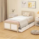 HOMCOM Single Pine Storage Bed with Drawers - Natural