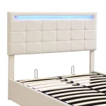 Double Bed with Storage & LED Lights – Beige Velvet - Image 14