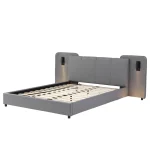 Upholstered Double Bed with Charging Port & LED Lighting – Grey Full-Size Bed - Image 9