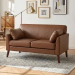 HOMCOM 2 Seater Sofa – 132 cm Modern Small Sofa with Pillows, Brown