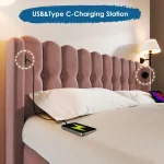 Upholstered Double Bed with USB and Type-C Charging Ports – Pink - Image 6