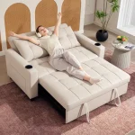HOMCOM Two-Seater Pull-Out Sofa Bed - Beige - Image 5