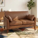 HOMCOM 2 Seater Sofa – 132 cm Modern Small Sofa with Pillows, Brown - Image 9
