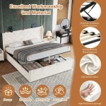 4ft6 Double Upholstered Bed with USB & Type-C Charging, Adjustable LED Reading Lights – Beige, 214 x 145 x 102 cm - Image 6