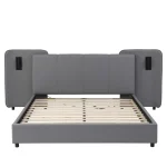 Upholstered Double Bed with Charging Port & LED Lighting – Grey Full-Size Bed - Image 10