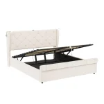 4ft6 Double Upholstered Bed with USB & Type-C Charging, Adjustable LED Reading Lights – Beige, 214 x 145 x 102 cm - Image 7