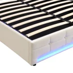 Double Bed with Storage & LED Lights – Beige Velvet - Image 19