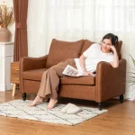 HOMCOM Faux Leather Marble-Effect Two-Seater Sofa - Brown - Image 5