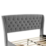 Upholstered Storage Bed with 4 Drawers & Soft Backrest – Grey - Image 9