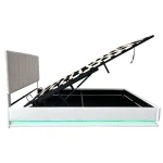 5ft Upholstered King Bed with Hydraulic Storage, RGB LED Lighting & Adjustable Headboard – Cream White, 203 x 157 x 111 cm - Image 12