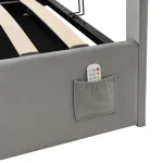 Double Bed with Storage & LED Lights – Beige Velvet - Image 7
