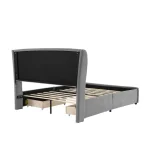 Upholstered Storage Bed with 4 Drawers & Soft Backrest – Grey - Image 11