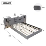 Upholstered Double Bed with Charging Port & LED Lighting – Grey Full-Size Bed - Image 8