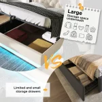 Upholstered Double Ottoman Bed with 360 Surround LED, USB Charging Port and Hydraulic Storage – White - Image 3