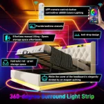 Upholstered Double Ottoman Bed with 360 Surround LED, USB Charging Port and Hydraulic Storage – White - Image 5