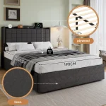 Grey Upholstered Bed Frame with 4 Storage Drawers - Image 6