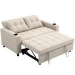 HOMCOM Two-Seater Pull-Out Sofa Bed - Beige - Image 4