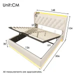 Upholstered Double Ottoman Bed with 360 Surround LED, USB Charging Port and Hydraulic Storage – White - Image 6