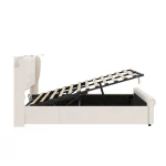 4ft6 Double Upholstered Bed with USB & Type-C Charging, Adjustable LED Reading Lights – Beige, 214 x 145 x 102 cm - Image 5