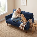 HOMCOM 2 Seater Loveseat Sofa – Blue Sofa with Spring Cushions - Image 5