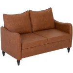 HOMCOM Faux Leather Marble-Effect Two-Seater Sofa - Brown - Image 7